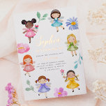 Fairy Garden Waterverf Bloemen Meisje Verjaardagsf Folie Uitnodiging<br><div class="desc">Voeg wat glans toe aan je verjaardagsfeestuitnodigingen met echte gouden, zilveren of rozen gouden folie! Vier de grote dag van je kleintje met deze uitnodiging voor een verjaardagsfeestje met een sprookjesthema. Dit ontwerp toont de naam van het verjaardagsmeisje en de verjaardagsdetails in een lijst van 6 feeënvrienden in heldere, kleurrijke...</div>