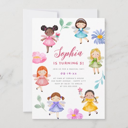 Fairy Garden Waterverf Bloemen Meisje Verjaardagsf Kaart (Voorkant)