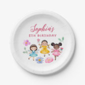 Fairy Garden Waterverf Bloemen Meisje Verjaardagsf Papieren Bordje (Voorkant)