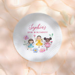 Fairy Garden Waterverf Bloemen Meisje Verjaardagsf Papieren Bordje<br><div class="desc">Voeg wat plezier toe aan je verjaardagsfeestje met deze papieren borden! Gemaakt om te voldoen aan onze Fairy Garden Floral Birthday Party collectie, dit ontwerp heeft de naam van het verjaardagsmeisje en haar leeftijd op de top van 3 feeënvrienden in heldere, kleurrijke jurken, omringd door met de hand geïllustreerde bloemen...</div>
