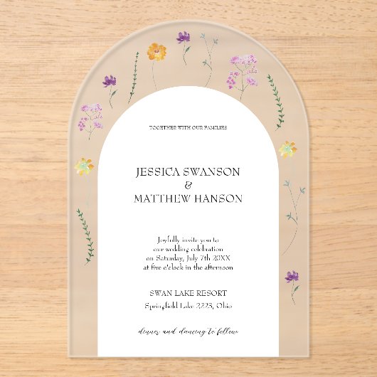 Fairy Garden Waterverf Bloemenbruiloft Acryl Uitnodigingen (Voorkant)