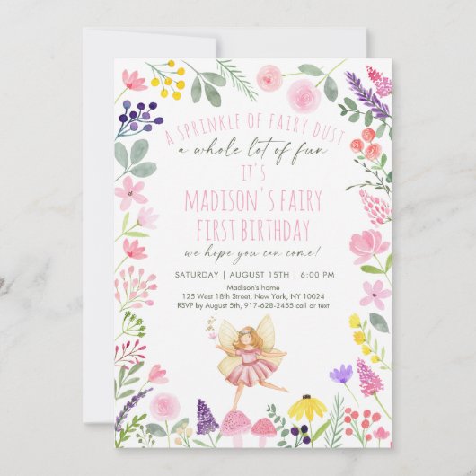 Fairy Garden Wildflower 1e verjaardag Kaart (Voorkant)