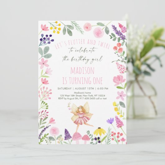 Fairy Garden Wildflower Birthday Kaart (Staand voorkant)