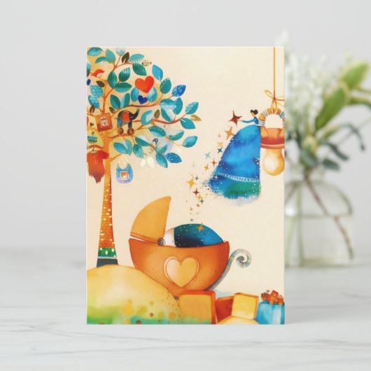 Fairy Gefeliciteerd met pasgeboren Baby Aankondiging (Staand voorkant)