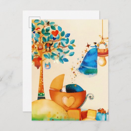 Fairy Gefeliciteerd met pasgeboren Baby Aankondigingskaart (Voorkant / Achterkant)