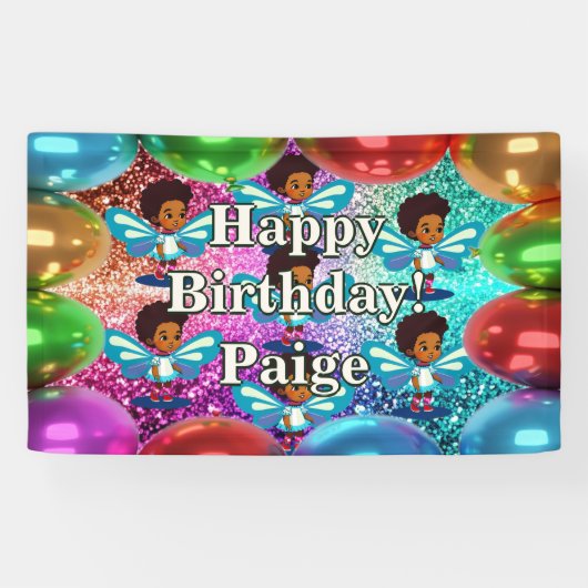 Fairy gepersonaliseerde karakter verjaardag banner (Horizontaal)