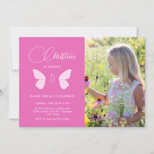 Fairy Girl Birthday Minimalist Simple Moderne Phot Kaart (Voorkant)