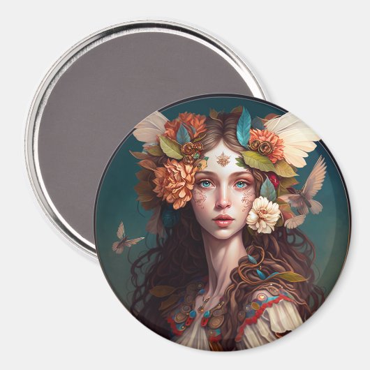 Fairy Girl Fantasy Art Button Magnet (Voorkant / Achterkant)