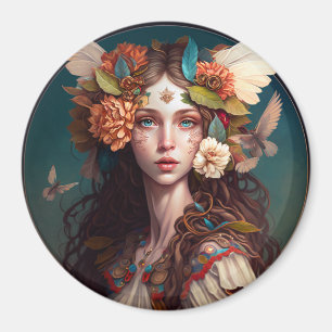 Fairy Girl Fantasy Art Button Magnet