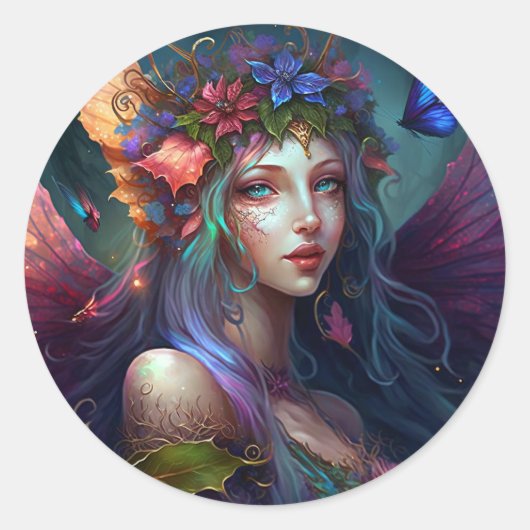 Fairy Girl Fantasy Art Classic Round Sticker (Voorkant)