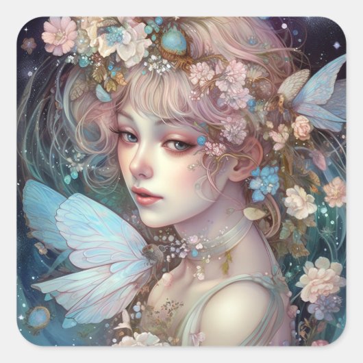 Fairy Girl Fantasy Art Vierkante Sticker (Voorkant)