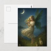 Fairy Girl Playing A Flute To Frogs In Moonlight Briefkaart (Voorkant / Achterkant)