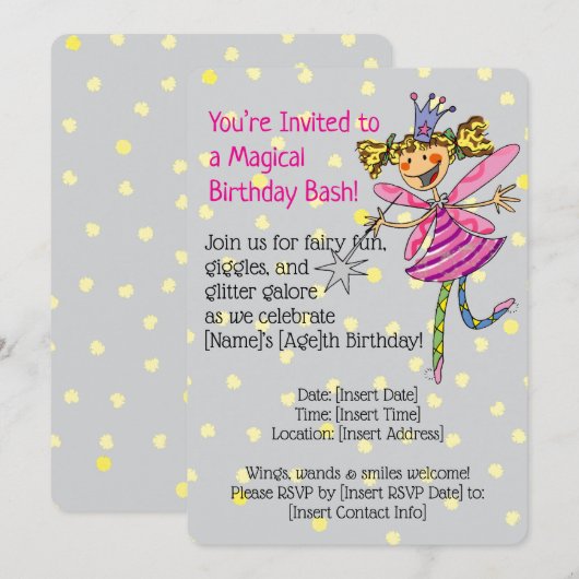 Fairy Girl verjaardagsfeestje uitnodiging (Voorkant / Achterkant)