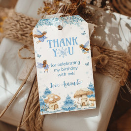 Fairy Girl Winter Garden Verjaardagsfeest Dank u Cadeaulabel
