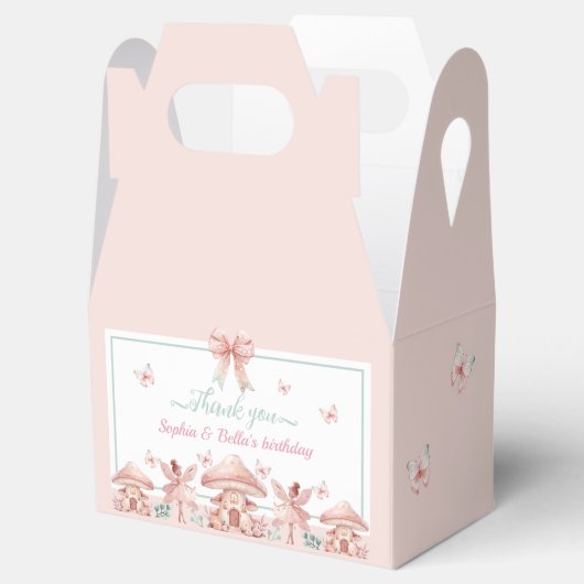 Fairy Girls Mushroom House Ribbon Twins Verjaardag Bedankdoosjes (Geopend)