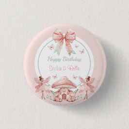 Fairy Girls Mushroom House Ribbon Twins Verjaardag Ronde Button 3,2 Cm