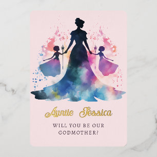 Fairy GIrls Zusters Waterverf Foto Godmother Folie Uitnodiging