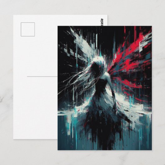 Fairy Glitch Black Red Blue Briefkaart (Voorkant / Achterkant)