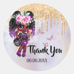 Fairy glitter roze paarse gouden vlinder dank u ronde sticker