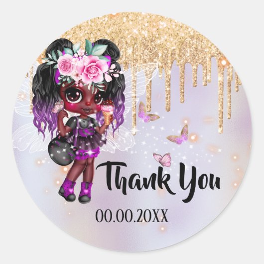 Fairy glitter roze paarse gouden vlinder dank u ronde sticker (Voorkant)
