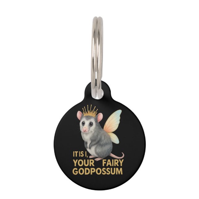Fairy Godpossum Schattige Opossum met kroon en vle Huisdierpenning (Voorkant)