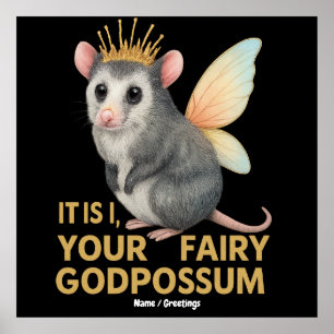Fairy Godpossum Schattige Opossum met kroon en vle Poster