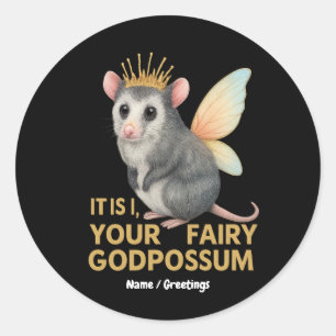 Fairy Godpossum Schattige Opossum met kroon en vle Ronde Sticker