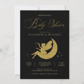 Fairy Gold Black Glitter Girl Baby shower Kaart (Voorkant)
