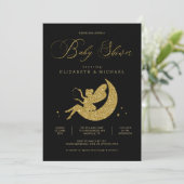 Fairy Gold Black Glitter Girl Baby shower Kaart (Staand voorkant)