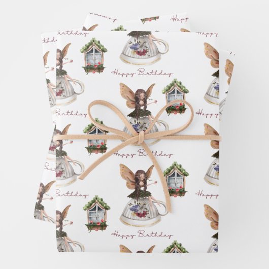 Fairy Happy Birthday Wrapping Paper Set (In situ)