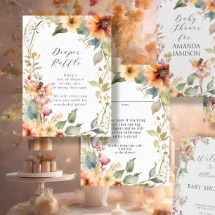 Fairy Herfst Floral Daisy Baby Meisje Luier Raffle Informatiekaartje