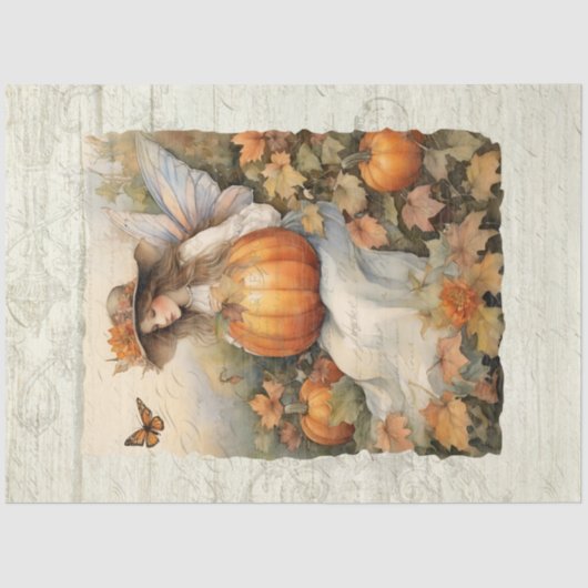 Fairy Herfst pompoen herfstbladeren hout decoupage Tissuepapier (Voorkant)
