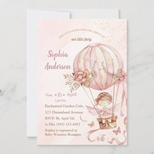 Fairy Hete Luchtballon Meisje Baby shower Uitnodig Kaart (Voorkant)