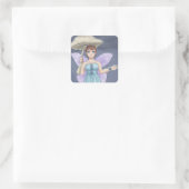 Fairy Holding paddenstoel Umbrella in de regen Vierkante Sticker (Tas)