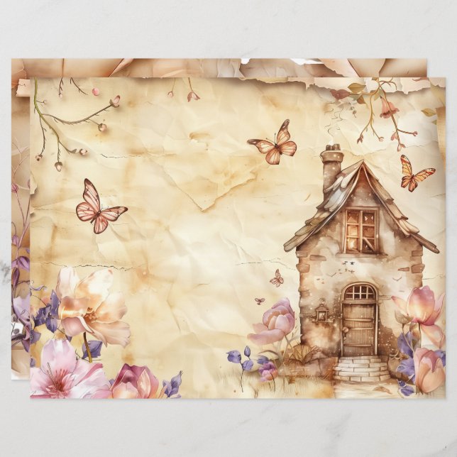 Fairy Home  Rustiek Scrapbook Journal Paper (Voorkant / Achterkant)