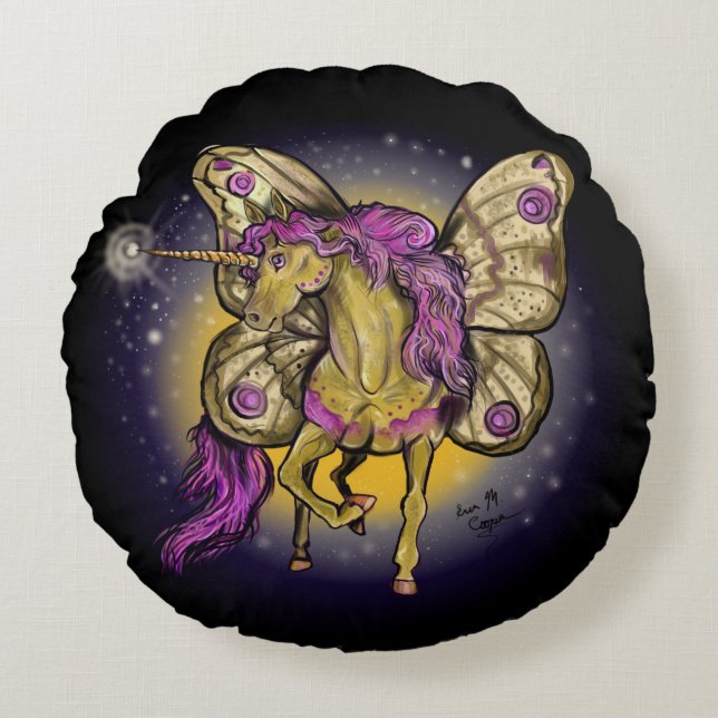 Fairy Horse Yellow Emperor Rond Kussen (Voorkant)