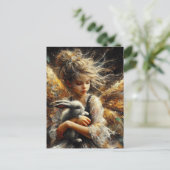 Fairy houdt een jong konijn vast briefkaart (Staand voorkant)