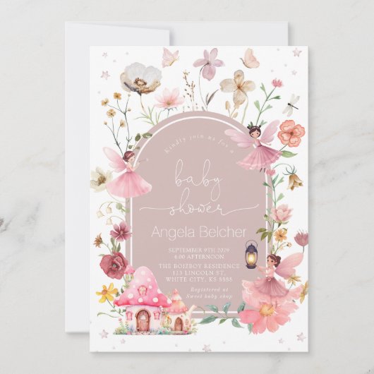 Fairy House - Blush Boho Wildflower Baby shower Kaart (Voorkant)