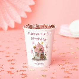 Fairy House Meisje 1e verjaardag roze schattig Papieren Bekers