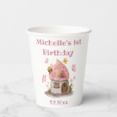 Fairy House Meisje 1e verjaardag roze schattig Papieren Bekers (Achterkant)