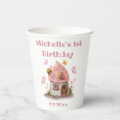 Fairy House Meisje 1e verjaardag roze schattig Papieren Bekers (Voorkant)