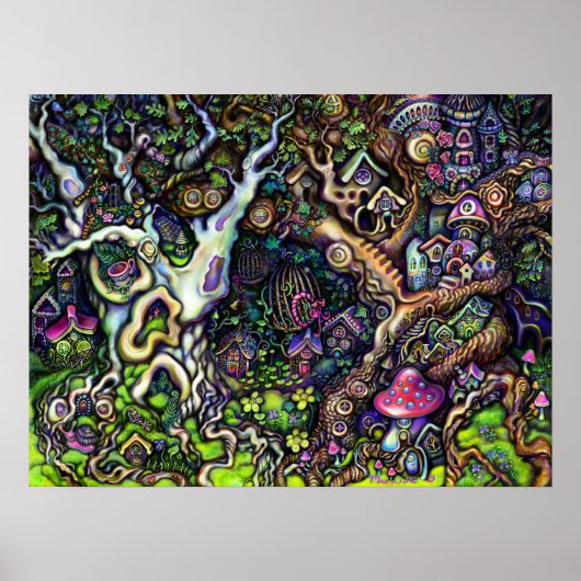 Fairy Houses Village Trees Marianne O Art Print (Voorkant)