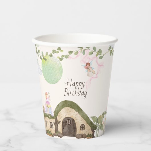 Fairy huis verjaardagsfeestje papieren bekers (Voorkant)
