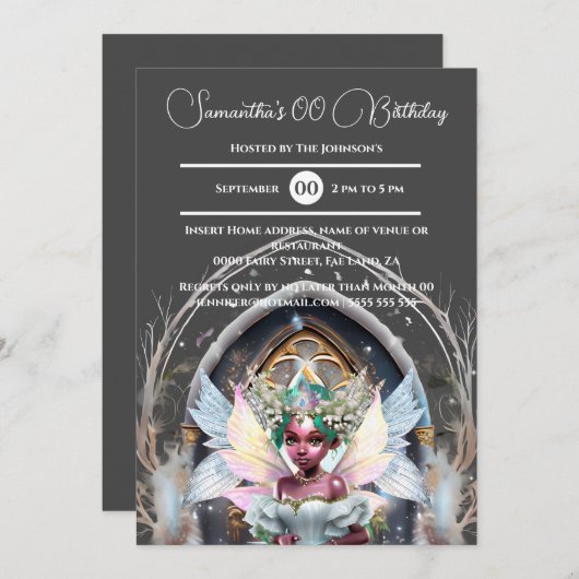 Fairy ice prinses melanine roze glitter magisch kaart (Voorkant / Achterkant)