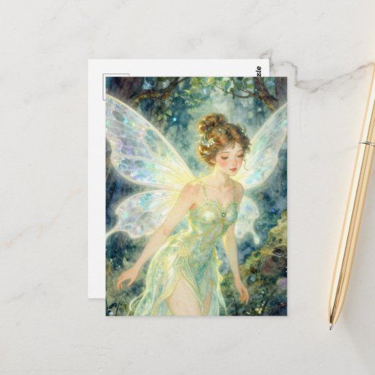 Fairy in a Green Dress Briefkaart (Voorkant / Achterkant in situ)