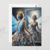 Fairy in a Recycled Dress Looks in Mirror Briefkaart (Voorkant / Achterkant)