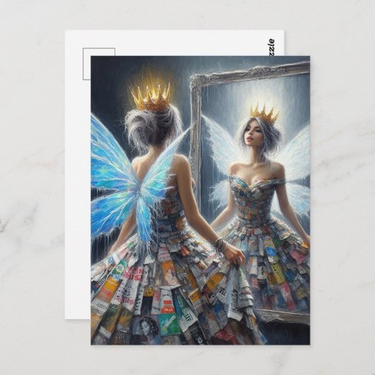 Fairy in a Recycled Dress Looks in Mirror Briefkaart (Voorkant / Achterkant)
