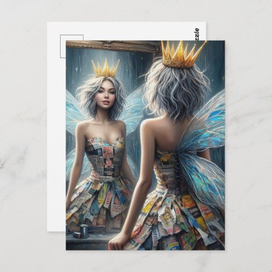 Fairy in a Recycled Newspaper Dress Briefkaart (Voorkant / Achterkant)