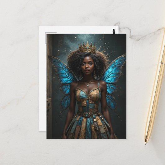 Fairy in an Upcycled Dress Briefkaart (Voorkant / Achterkant in situ)