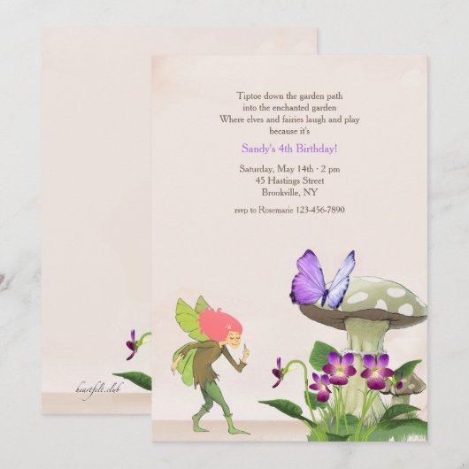 Fairy in de tuin uitnodiging (Voorkant / Achterkant)